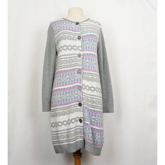 Christopher & Banks Sweaters - Christopher & Banks Cardigan Sweater Gray Fair Isle Longline Misses Size M New